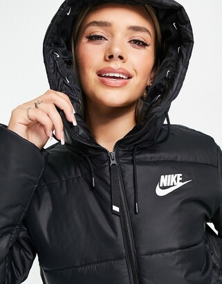 Nike classic padded tape jacket with hood in black - ShopStyle