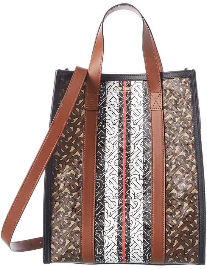 Burberry Small Monogram Stripe ECanvas & Leather Tote ShopStyle