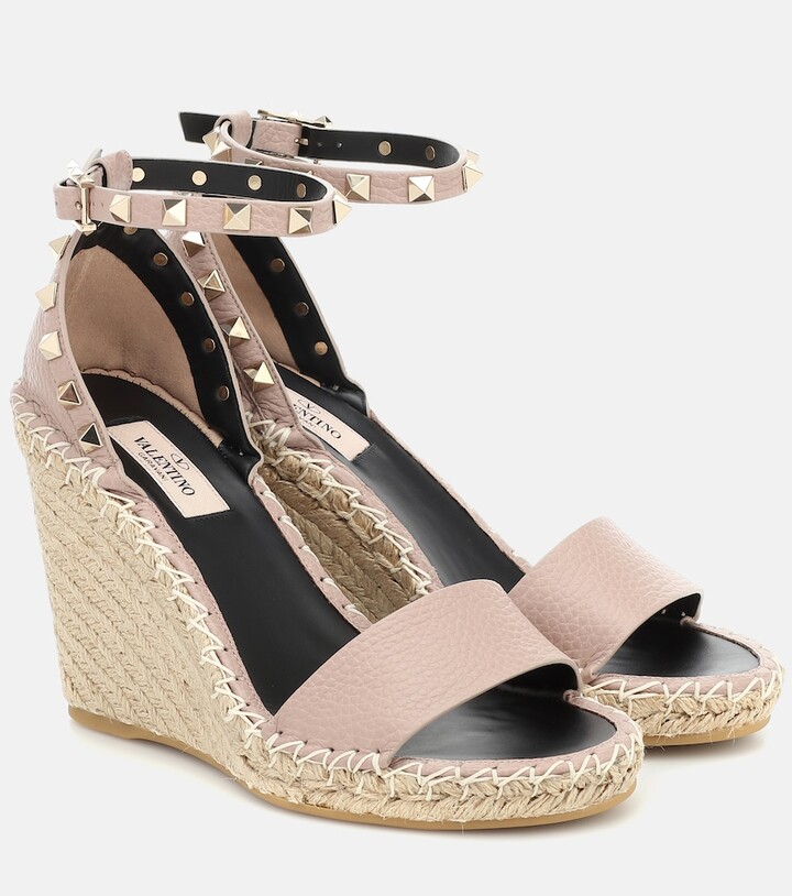 Valentino Garavani Rockstud Double leather wedge espadrilles