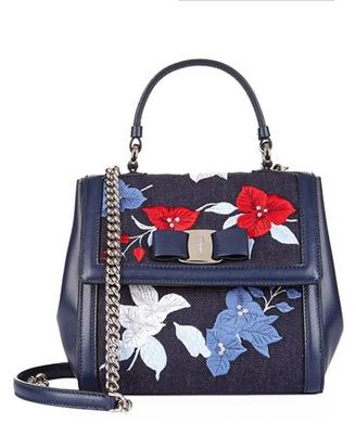 Ferragamo Carrie Embroidered Top Handle Bag