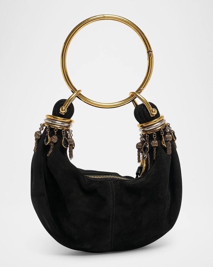 Chloé Bracelet Mini Top-Handle Bag in Suede with Beads