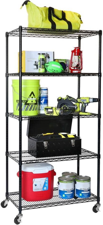 Seville Classics UltraDurable 5-Tier Commercial NSF Certified Steel Wire Shelving System in Black (36 in. W x 18 in. D x 75 in. H)
