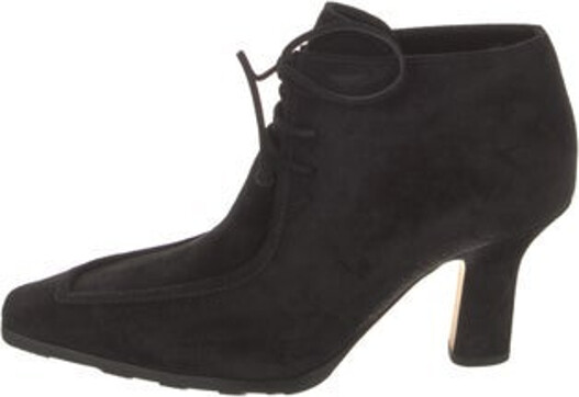 Burberry Suede Ankle Lace-Up Boots Black Square-Toes Includes Box & Dust Bag
