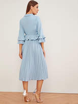 Thumbnail for your product : Shein Ruffle Trim Flounce Sleeve Pleated Dress
