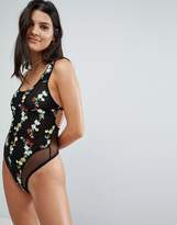 Thumbnail for your product : ASOS Design Embroidered Mesh bodysuit
