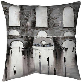 Begin Edition International Inc. Gray Building With Passersby Pillow