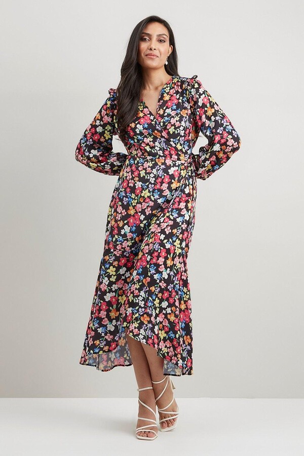 Wallis Womens Petite Ditsy Floral Print Midi Wrap Dress - ShopStyle