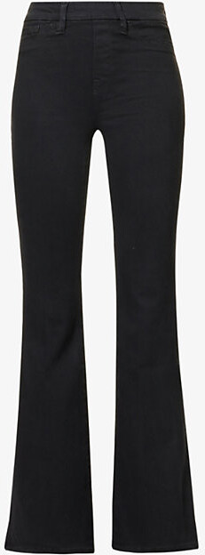 Good American Womens Black001 Pull On Flare Slim-Fit Flared-Leg High-Rise Stretch-Denim Jeans Xl
