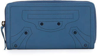 Balenciaga Perforated Calf Leather Wallet, Blue