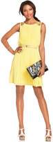 Thumbnail for your product : Jessica Simpson Sleeveless Belted Pleated Dress