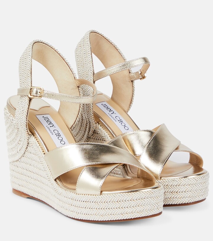 Jimmy Choo Dellena 100 metallic leather wedge sandals