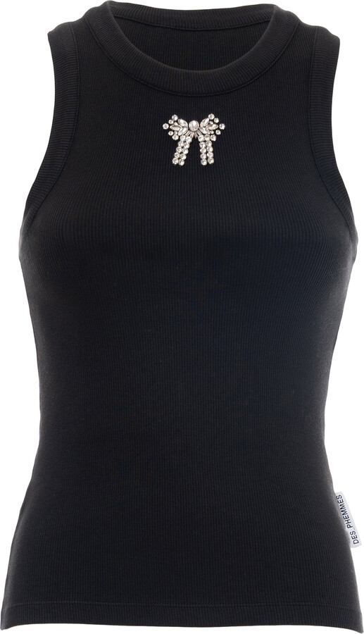 DES_PHEMMES Embroidered Ribbed Cotton Top