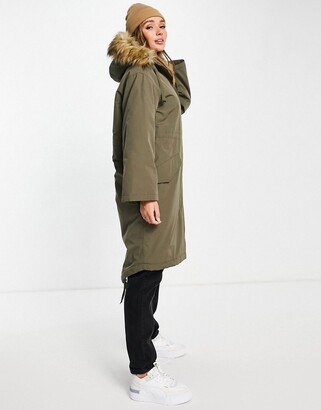 ASOS DESIGN oversized borg lined parka coat in dark khaki