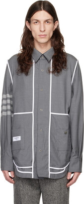 Thom Browne Gray Snap Front Shirt Jacket