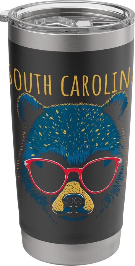 Awesome South Carolina USA Designs and Souvenirs South Carolina USA Bear Wearing Sunglasses Design Stainless Steel Insulated Tumbler