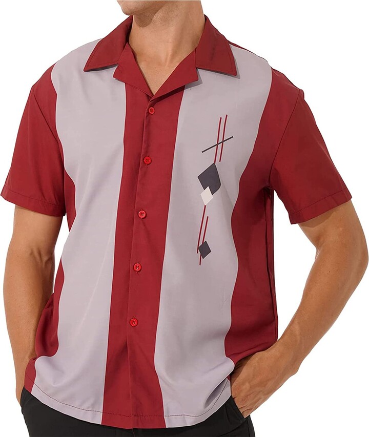TACKTIMES Men's Vintage Cuban Bowling Shirt Short Sleeve Camp Casual Button  Down Shirt ShopStyle
