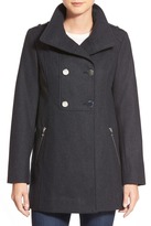 Thumbnail for your product : GUESS Double Breasted Wool Blend Swing Coat (Petite)