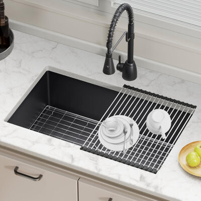 Frontier Grain 30-Inch Undermount Kitchen Sink - 16 Gauge Stainless Steel Single Bowl Sink With NANO PVD Coating, Soundproof Pads, Fast Drainage & 4 Accessories, Mod