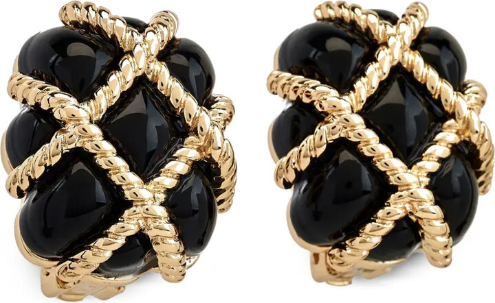 Kenneth Jay Lane Quilted Black Clip-On Earrings