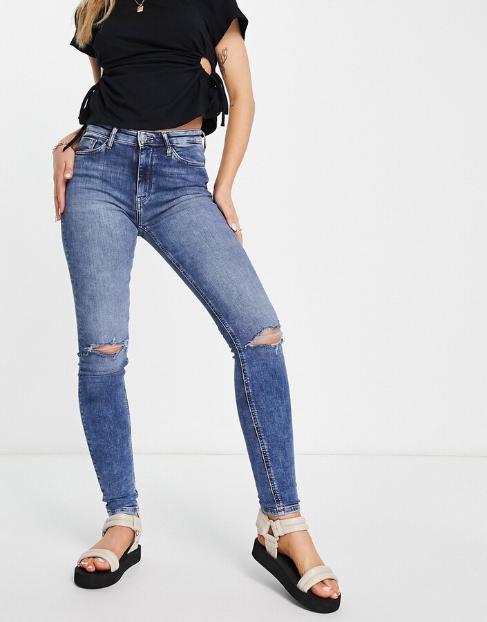 Only blush mid waist skinny jeans in black - ShopStyle