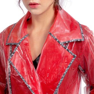 Yvette LIBBY Nguyen Paris Cotton Womens Designer Transparent Trench Raincoat in Red Womens Clothing Coats Raincoats and trench coats 