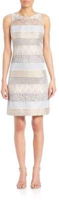 Kay Unger Women's Mixed Media Sheath Dress - Silver Multi - Size 12