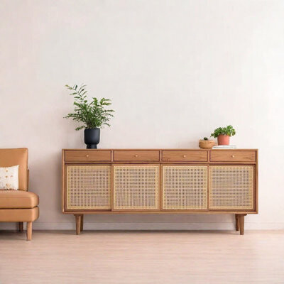 Dakota Fields Rubberwood Rattan Sideboard