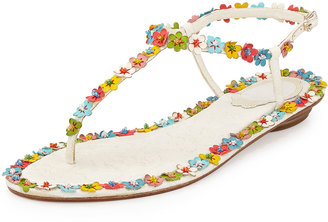 Rene Caovilla Lace & Floral Thong Sandal, Multi