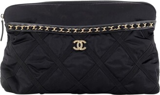 CHANEL Caviar Leather/Nylon Foldable Tote Shoulder Bag Silver
