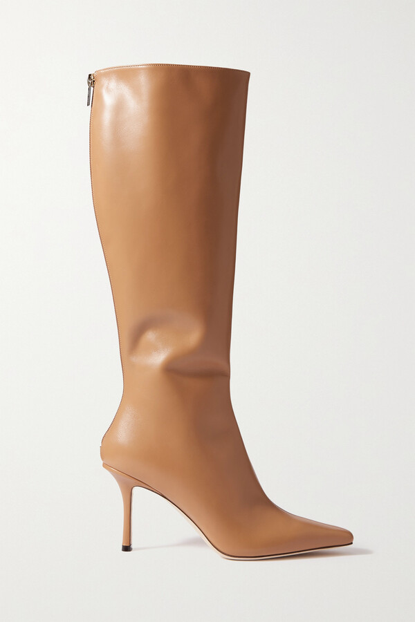 Jimmy Choo Agathe 85 Leather Knee Boots - Neutrals - ShopStyle