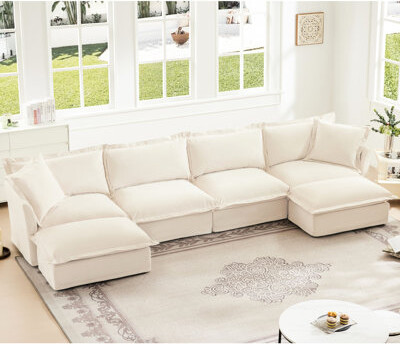 Hokku Designs U Shape Sectional , 4 Seater, Chenille Fabric, Deep Seat Comfy Couch For Living Room, Elegant Lines With Seat, Space Saving