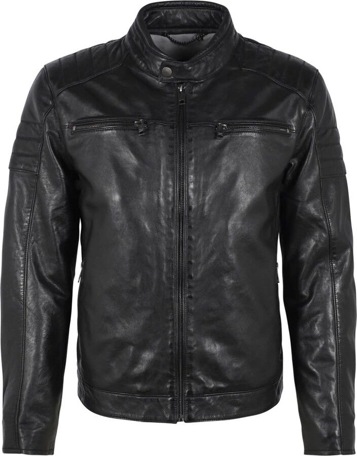 DEERCRAFT Men's Leather Jacket - Regular Fit - Black - ShopStyle