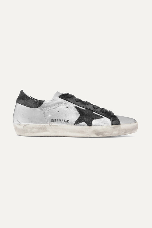 Golden Goose Superstar Distressed Metallic Leather And Suede Sneakers -  Silver - ShopStyle