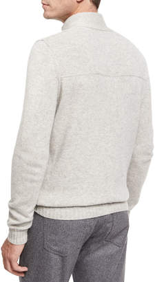 Ermenegildo Zegna Cashmere Button-Neck Pullover, White/Gray