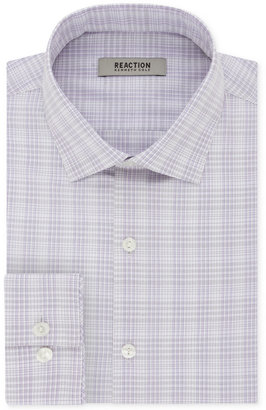 Kenneth Cole Reaction Men's Dry-Tek Slim-Fit Flex Collar Wrinkle Free Stretch Dahlia Purple Check Dress Shirt