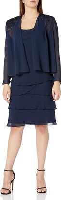 SL Fashions Women's Embellished Tiered Dress with Jacket