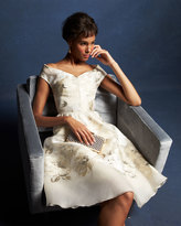 Thumbnail for your product : Lela Rose Off-Shoulder V-Neck Metallic Floral Dress, Ivory