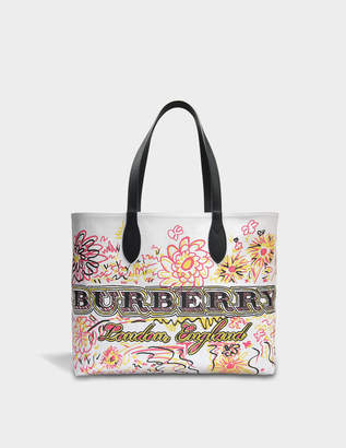 Burberry Medium Doodle Tote Bag in Black and White Cotton Canvas