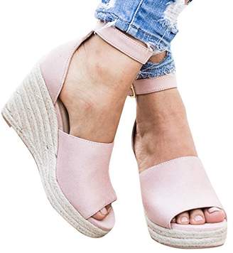Huiyuzhi Womens Wedge Sandals Ankle Strap Cap Toe Espadrille Wedge Sandal