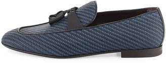 Ermenegildo Zegna Lido Bicolor Woven Leather Tassel Loafer, Navy