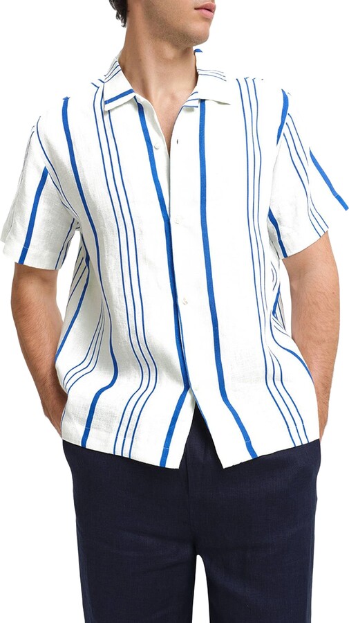 PENINSULA SWIMWEAR La Greca Linen Bowling Shirt