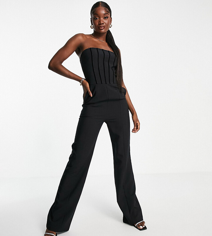 4th & Reckless Tall corset detail wide leg jumpsuit in black - ShopStyle