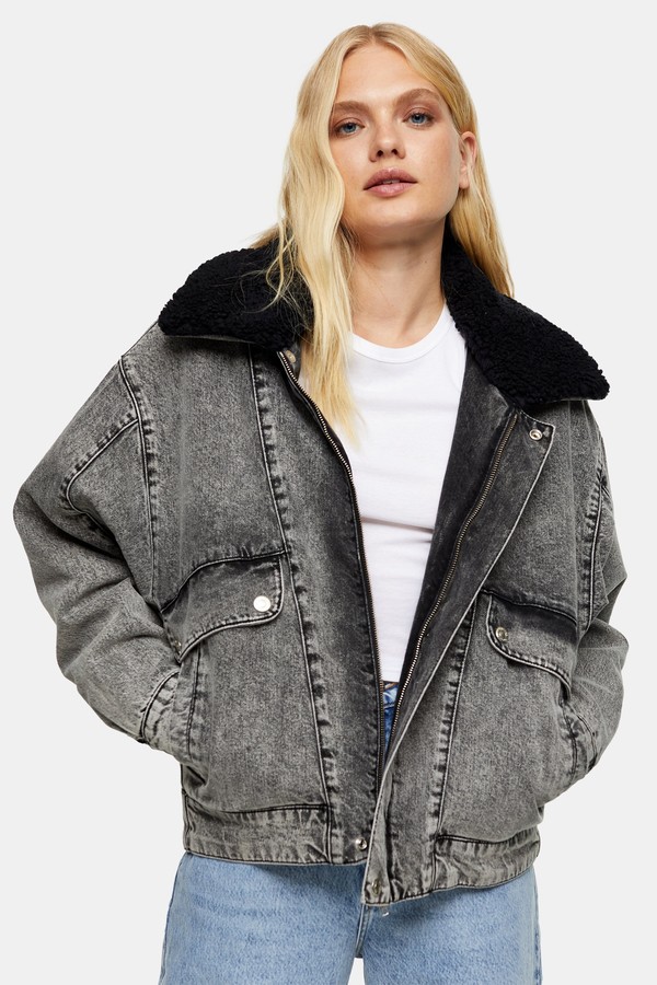 black denim borg jacket womens