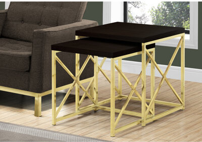 Latitude Run Modern Nesting Table  2 Metal Frame Brown Laminate Surface For Living Room & Bedroom Stylish Coffee 2 With Dark Finish And Accents