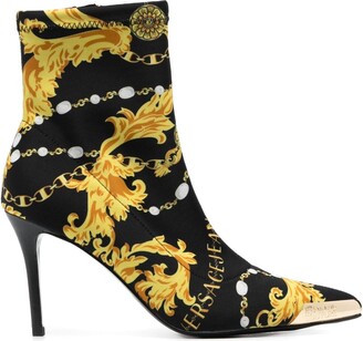 Versace Jeans Couture baroque-print Ankle Boots - Black