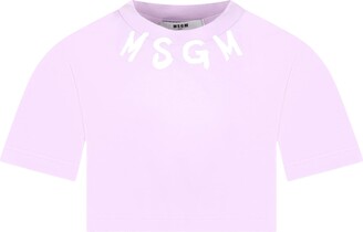 MSGM Purple T-shirt For Girl With White Logo