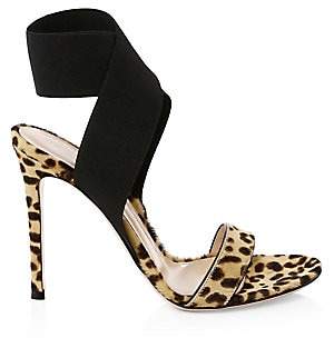 Gianvito Rossi Women's Elastic-Strap Leopard-Print Calf Hair Sandals
