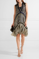 Thumbnail for your product : Peter Pilotto Silk Blend-trimmed Metallic Chiffon Dress - Midnight blue