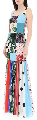 Dolce & Gabbana LONG PATCHWORK DRESS 40 Light blue,White,Black,Green,Pink Silk