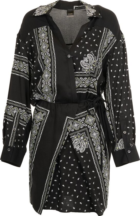 Pinko Bandana Printed Drop Shoulder Mini Dress